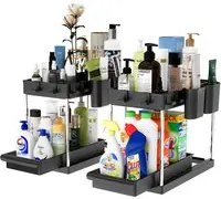 Set 2 Organizer Sottolavello Nero Bagno Cucina Cassetto Scorrevole Salvaspazio