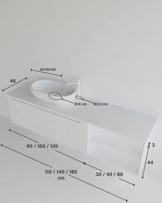 Mobile da bagno sotto lavabo MADERO bianco laccato opaco L 140.5 x H 46 x P 46 cm 1 cassetto, lavabo non incluso