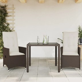 Set Bistrò 3 Pz Con Cuscini Marrone İn Polyrattan /
