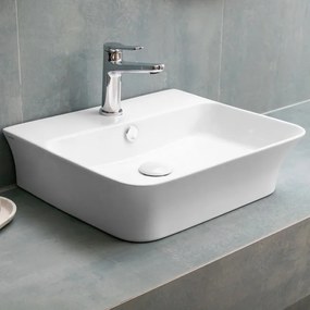 Kamalu - lavabo bagno da appoggio design rettangolare 48.5 cm ceramica bianca | kl-4850