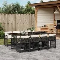 Set da Pranzo da Giardino 9 pz con Cuscini Nero in Polyrattan 3211638