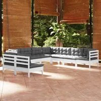 Set Divani da Giardino 9 pz con Cuscini Bianchi Legno di Pino 3096828