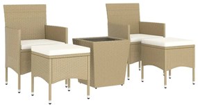 Set bistrot da giardino 5 pz polyrattan e vetro temperato beige