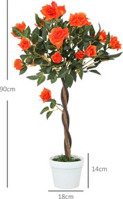 Set 2 Piante Artificiali Camelie con 21 Fiori per Interni con Vaso in PE Arancione...