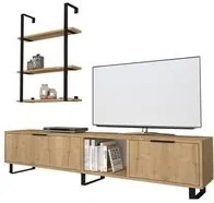 Mobile porta tv 2 ribalte con libreria 3 mensole rovere 180x35xh.40 cm