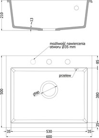 Mexen Elix lavello in granito a 1 vasca 600 x 500 mm, nero maculato, sifone cromato - 6525601005-76