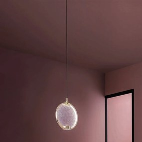 Sospensione Contemporanea Horo Metallo Ottone Vetro Rosa Led 43,2W