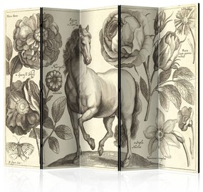 Paravento separè Cavallo II - animale romantico e piante in stile retro