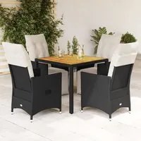 Set da Pranzo da Giardino 5 pz Nero con Cuscini in Polyrattan 3276856