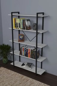 Libreria 5 Ripiani Stile Industrial 120x34x180 Jonah Bianca