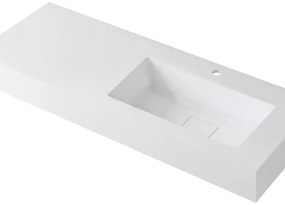 Lavabo integrale rettangolare vasca a destra L 120.5 x H 15 x P 46 cm in resina bianco lucido
