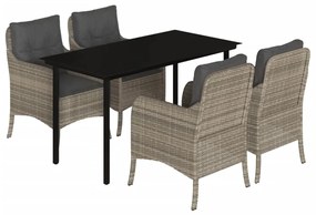 Set pranzo da giardino 5pz con cuscini grigio chiaro polyrattan