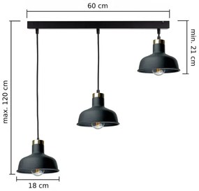 Lampadario a sospensione con filo HEBE 3xE27/60W/230V nero