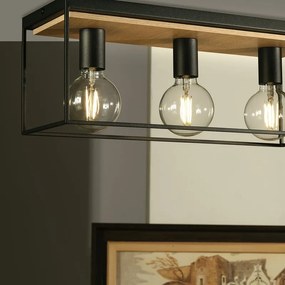 Plafoniera moderno PLAFO PEPE NERO/LEGNO 54X18 H 20 3XE27 nero3XE27
