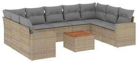 Set divano da giardino 10 pz con cuscini beige misto polyrattan