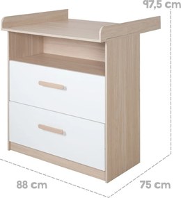 Cassettiera per bambini bianca/di colore naturale con effetto rovere con fasciatoio 88x98x75 cm Cabane – Roba