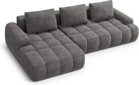 Divano angolare grigio allungabile/con contenitore (con penisola a sinistra/con chaise lounge) con rivestimento in velluto Linz – Cosmopolitan Design