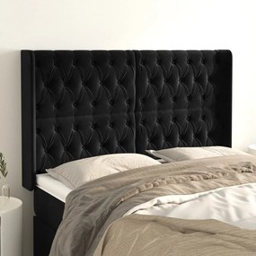 Testiera Ad Orecchio Nera 163x16x118/128 Cm İn Velluto /