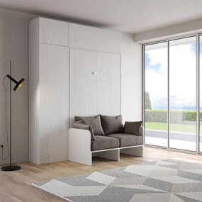 Letto a scomparsa una piazza e mezza 120 cm con mobili Bianco KENTARO SOFŔ