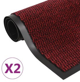 Tappeti Antipolvere 2 Pz Rettangolari Trapuntati 40x60 Cm Rossi /