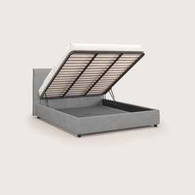 Nina letto contenitore dal design minimal in microfibra effetto pelle smacchiabile grigio