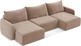 Divano angolare marrone chiaro allungabile/con contenitore Kalena – Makamii