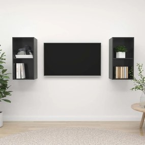 Mobile tv a parete 2 pz grigio lucido in truciolato