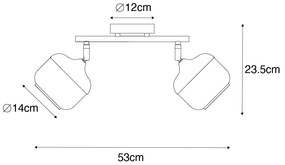 Faretto da soffitto di design nero con vetro oro e fumé 2 luci - Kyan