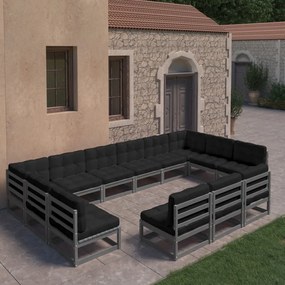 Set divani da giardino 13 pz grigio cuscini massello di pino