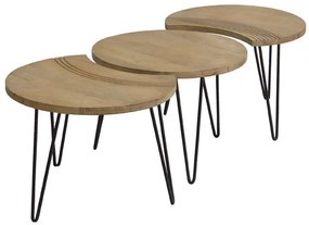 Tavolini bassi incisi mango e metallo nero (gruppo di 3) VIBES
