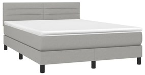 Letto a molle materasso e led grigio chiaro 140x190 cm tessuto