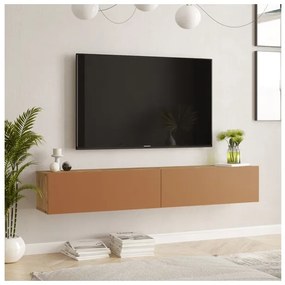 Mobile Tv Sospeso 180x32x30 Effetto Legno Rovere E Rosso Mattone Frame