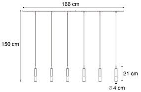 Modern railsysteem zwart met 6 hanglampen zwart met smoke glas 1-fase - Slimline Loyce
