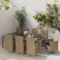 Set Mobili da Pranzo Giardino 11 pz e Cuscini Polyrattan Beige 3094908