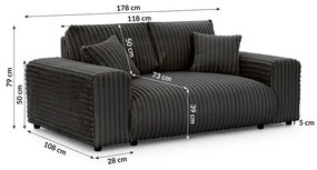 Divano grigio scuro con rivestimento in velluto a coste 178 cm Justin – Ropez