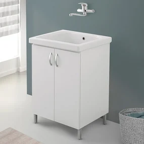 Mobile lavatoio 60x50 cm bianco in ceramica con strofinatoio integrato