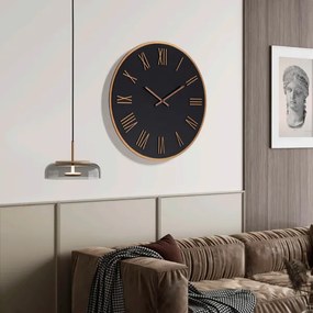 Orologio rotondo D80 cm in Laminam Nero con dettagli Rame LAZARUS