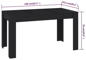 Tavolo da pranzo nero 140x74,5x76 cm in truciolato