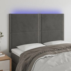 Testiera A Led Grigio Scuro 144x5x118/128cm İn Velluto /