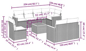 Set Divano da Giardino 9 pz con Cuscini Beige Misto Polyrattan