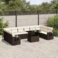 Set Divani da Giardino 11 pz con Cuscini Polyrattan Marrone 3268153