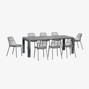 Set Tavolo Rettangolare Arnadine (220x100 Cm) E 8 Sedie Da Pranzo Maeba Grigio Grafite - Sklum