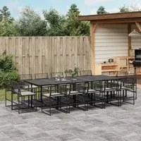 Set da Pranzo da Giardino 15 pz con Cuscini Nero in Polyrattan 3295016