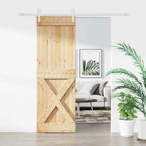 Porta Scorrevole Con Set Hardware 70x210 Cm Legno Massello Pino /