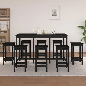 Set Da Bar 9 Pz Nero İn Legno Massello Di Pino /