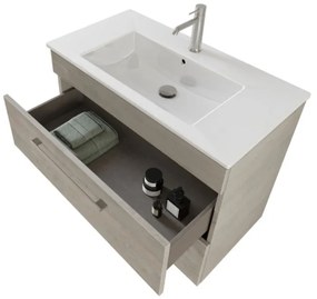 Mobile bagno sospeso 80 cm Smart grigio legno con lavabo e specchio