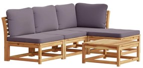 Set salotto da giardino 5 pz con cuscini legno massello acacia