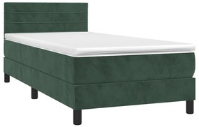 Letto a Molle con Materasso e LED Verde Scuro 90x200cm Velluto