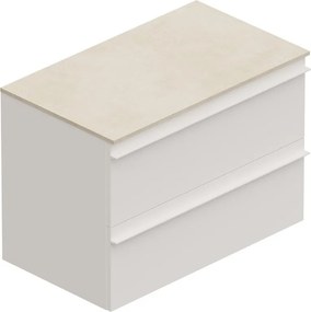 Mobile Linea L80 H55 P45 laccato bianco opaco 2 cassetti a chiusura ammortizzata e top gres bianco Creta per lavabo in appoggio