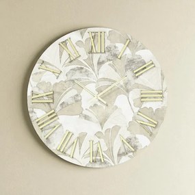 Orologio rotondo D40 cm in legno rivestito con parato e dettagli Oro JOSE